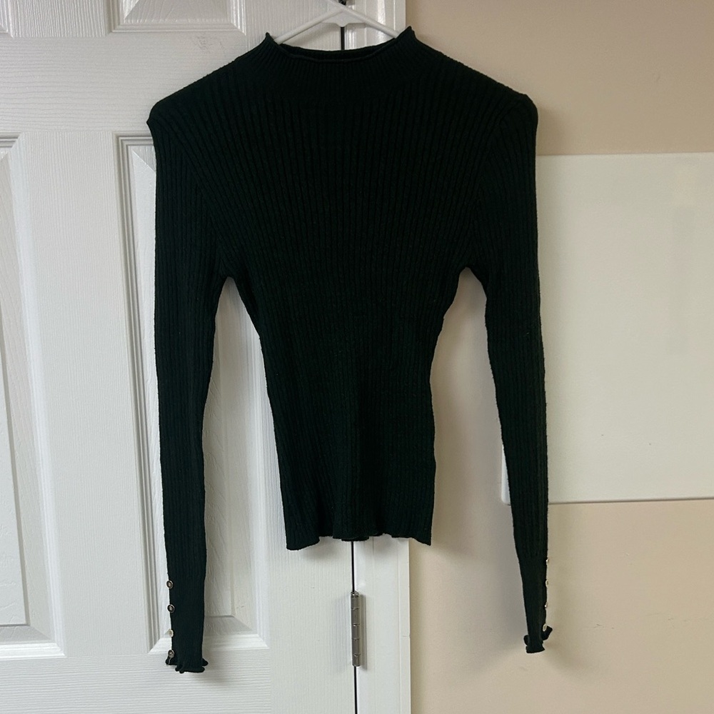 Love Tree Ribbed Mock Neck Sweater Dark Green
